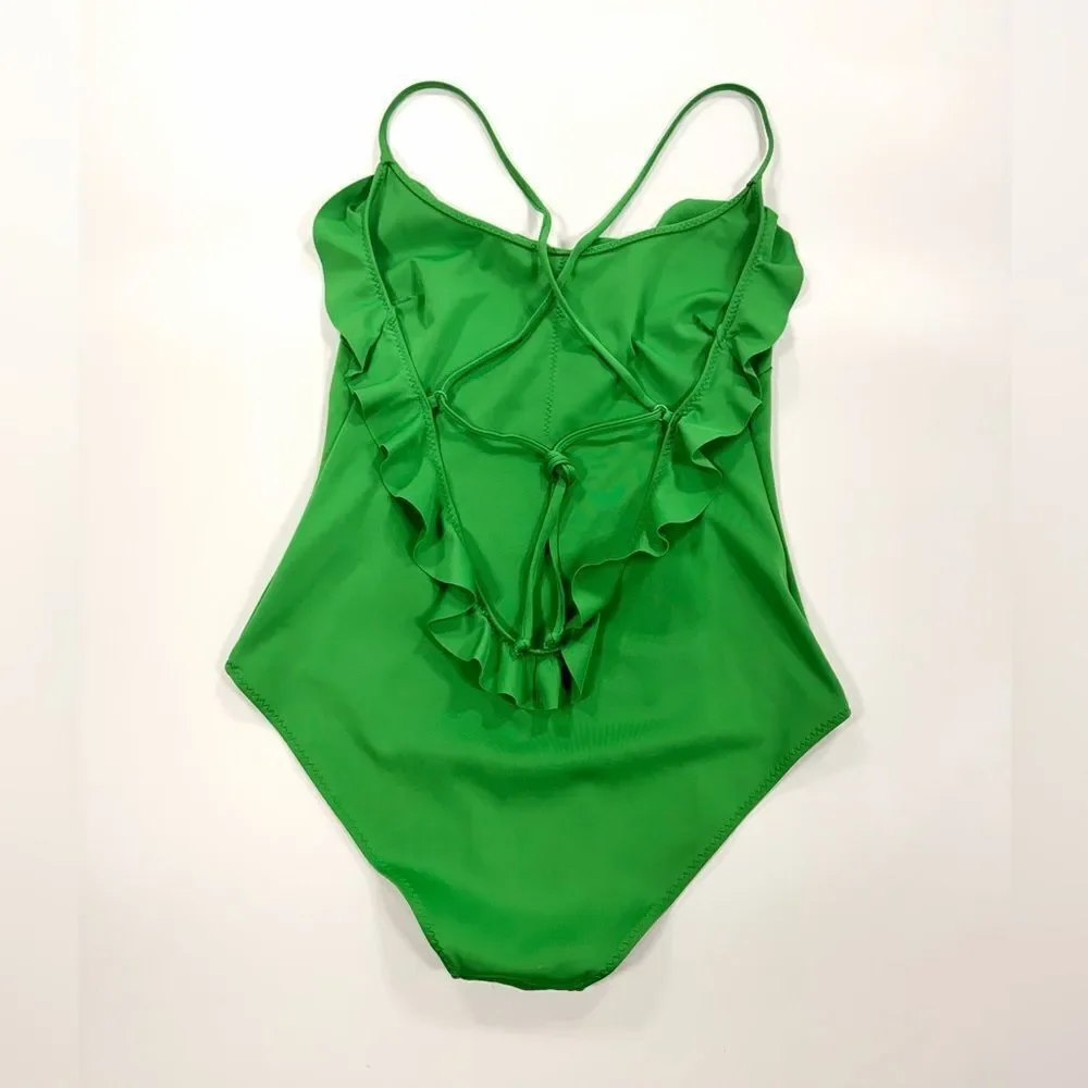 & Other Stories Kelly Green Ruffle One-Piece Swimsuit with Crisscross Straps 12